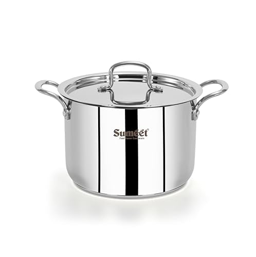 Sumeet ISI Certified Stainless Steel Casserole Handi/Stock Pot/Biryani Pot/Dutch Oven with Steel Lid - Even Heat, Cook-N-Serve, Gas and Induction Friendly, 20Cm, 4.2Ltr, Silver