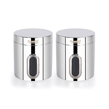 Sumeet Stainless Steel Small Containers/Jars/Dabba for Kitchen Storage with See Through Window - set of 2Pcs, 1820ml capacity each, 13.3cm Dia, Silver
