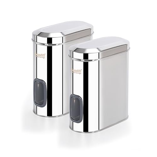 Sumeet ISI Certified Stainless Steel Capsul Canister/Container for Kitchen Storage with See Through Window - Set of 2 Pcs - 2600ml, Silver