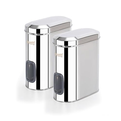Sumeet ISI Certified Stainless Steel Capsul Canister/Container for Kitchen Storage with See Through Window - Set of 2 Pcs - 2600ml, Silver
