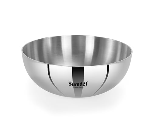 Sumeet ISI Certified Cook Smart TriPly Steel-Aluminium-Steel 3 Layer Round Bottom Tasra - 22cm, 2.350Ltr, Silver