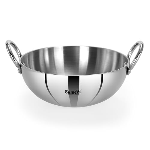 Sumeet ISI Certified Cook Smart TriPly Steel-Aluminium-Steel 3 Layer Round Bottom Kadai - 24cm, 2.950Ltr, Silver