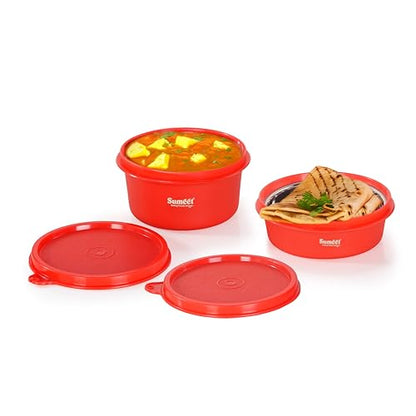 Sumeet ISI Certified Inside Steel Microwave Safe BPA Free Lunch Boxes/Storage Containers with Air Tight & Leak Proof Lid for Home/Office/School, 250ml & 350ml Set of 2, Red