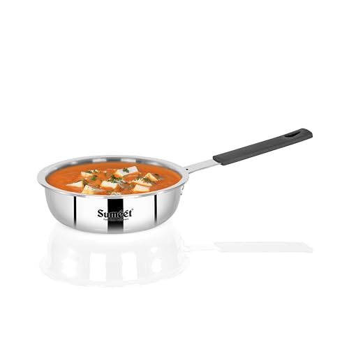 Sumeet Cook Smart ISI Certified Tri-Ply (Steel - Aluminium - Steel) Mini FryingTadka Pan with Silicon Grip | Induction and Gas Friendly | 2.5mm Thick | 400ml -12Cm, Silver