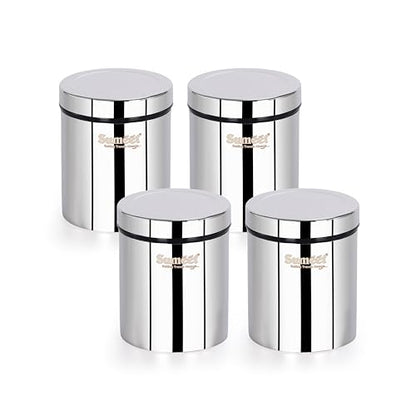 Sumeet ISI Certified Stainless Steel Air Tight Storage Container/Jar/Canister/Dabba with Threading Screw Cap for Kitchen - Pack of 4Pc, 8.3cm, 450ml, Silver