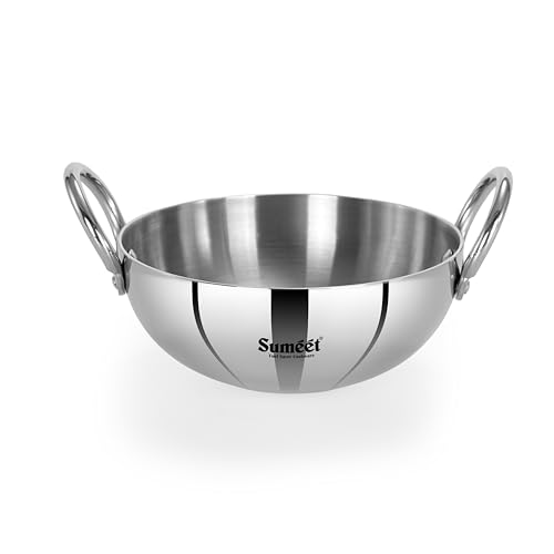 Sumeet ISI Certified Cook Smart TriPly Steel-Aluminium-Steel 3 Layer Round Bottom Kadai - 18cm, 1.350 LTR, Silver