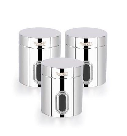 Sumeet Stainless Steel Small Containers/Jars/Dabba for Kitchen Storage with See Through Window - set of 3Pcs, 310ml capacity each, 7.3cm Dia, Silver