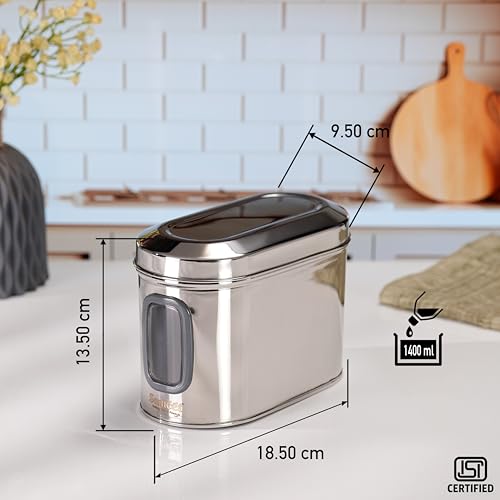 Sumeet ISI Certified Stainless Steel Capsul Canister/Container for Kitchen Storage with See Through Window - Set of 2 Pcs - 1400ml, Silver