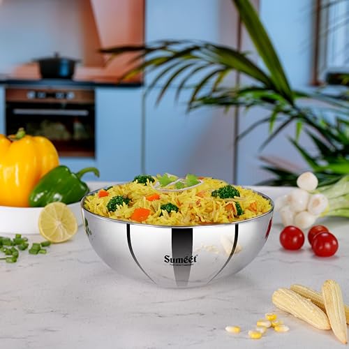 Sumeet ISI Certified Cook Smart TriPly Steel-Aluminium-Steel 3 Layer Round Bottom Tasra - 18cm, 1.350 LTR, Silver