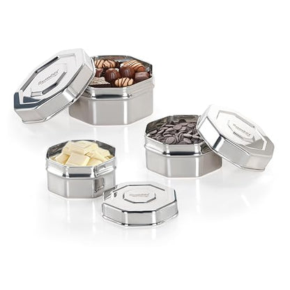 Sumeet ISI Certified Stainless Steel Hexagon Shape Small Canisters/Dabba/Storage Containers for Kitchen, Set of 3, 210ml. 270ml, 380ml - Silver