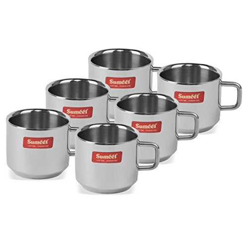 Sumeet Stainless Steel Double Wall Tea and Coffee Big Mug Set of 2Pcs (300 Ml Each)