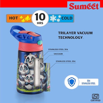 Sumeet ISI Certified Insulated Hot & Cold Stainless Steel, Leak Proof, Lightweight, Sipper Water Bottle for School Kids - PandaSip, 350ml - Yellow