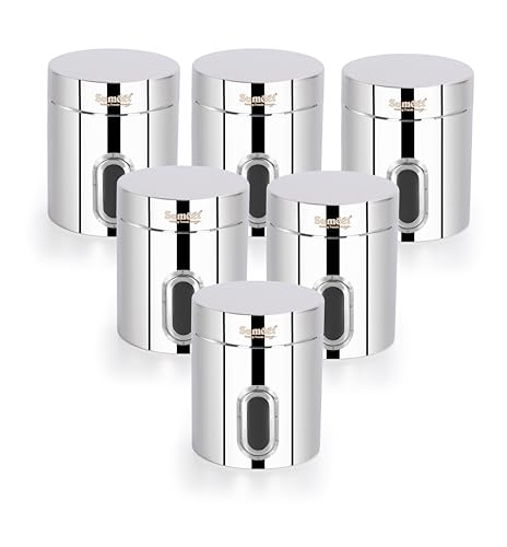 Sumeet Stainless Steel Small Containers/Jars/Dabba for Kitchen Storage with See Through Window - set of 6Pcs, 310ml capacity each, 7.3cm Dia, Silver