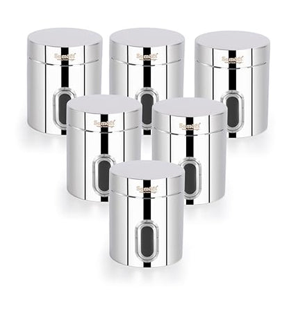 Sumeet Stainless Steel Small Containers/Jars/Dabba for Kitchen Storage with See Through Window - set of 6Pcs, 310ml capacity each, 7.3cm Dia, Silver