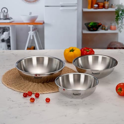 Sumeet Cook Smart TriPly SAS (Steel-Aluminium-Steel -3 Layers) Cookware Tasra Set of 3Pc 1.1Ltr, 1.75Ltr & 2.150Ltr / 2.5mm Thick/Deep Tasra/Kadhai for Induction Friendly Cooking - 5 Year Warranty