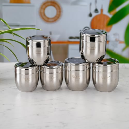 Sumeet Stainless Steel Conical Shape Canisters/Dabba/Storage Containers for Kitchen with See Through Lid, Set of 6 Pcs, (400ml-8.5cm Dia-3Pc & 500ml-9cm Dia-3Pc), Silver