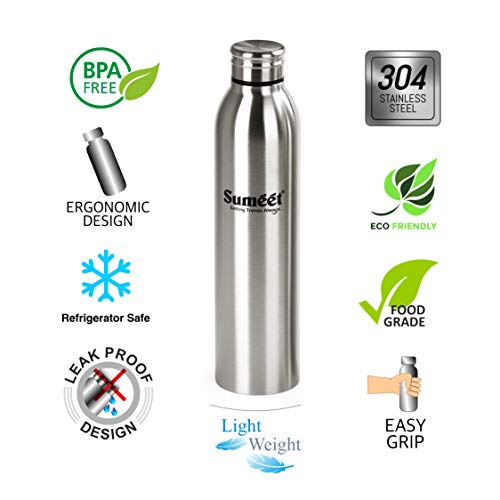 Sumeet Sleek Stainless-Steel Leak-Proof Water Bottle / Fridge Bottle - 1000ML - (Set of 2)