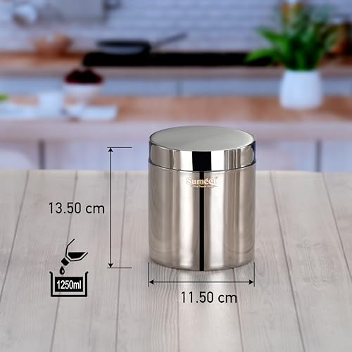 Sumeet Stainless Steel Containers/Jars/Dabba for Kitchen Storage with Lids - set of 4Pcs, 1250ml capacity, 11.5cm Dia, Silver