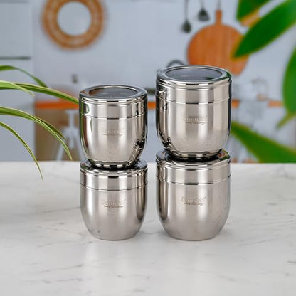 Sumeet Stainless Steel Conical Shape Canisters/Dabba/Storage Containers for Kitchen with See Through Lid, Set of 4 Pcs, (400ml-8.5cm Dia-2Pc & 500ml-9cm Dia-2Pc), Silver