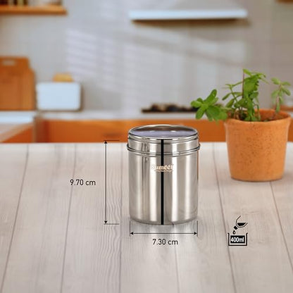 Sumeet Stainless Steel Small Containers/Jars/Dabba for Kitchen Storage with See Through Lids - set of 3Pcs, 400ml capacity each, 7.3cm Dia, Silver