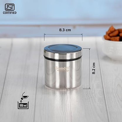 Sumeet ISI Certified Stainless Steel Air Tight Storage Container/Jar/Canister/Dabba with Threading Screw Cap for Kitchen - Pack of 6Pc, 8.3cm, 350ml, Silver