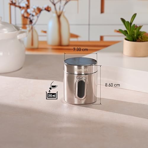 Sumeet Stainless Steel Small Containers/Jars/Dabba for Kitchen Storage with See Through Window - set of 3Pcs, 310ml capacity each, 7.3cm Dia, Silver