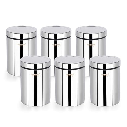 Sumeet ISI Certified Stainless Steel Air Tight Storage Container/Jar/Canister/Dabba with Threading Screw Cap for Kitchen - Pack of 6Pc, 8.3cm, 550ml, Silver