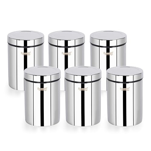 Sumeet ISI Certified Stainless Steel Air Tight Storage Container/Jar/Canister/Dabba with Threading Screw Cap for Kitchen - Pack of 6Pc, 8.3cm, 550ml, Silver