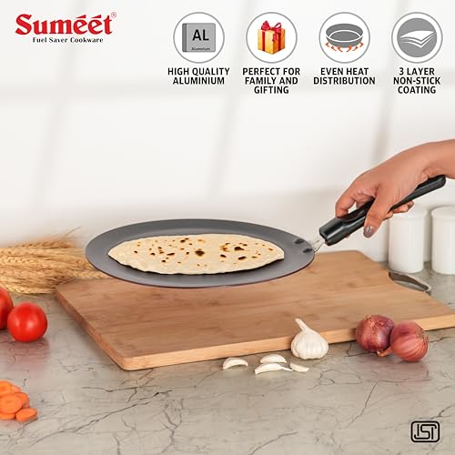 Sumeet Elegantia Induction Base Non Stick Aluminium Concave Tawa 26cm | Gas and Induction Friendly | Cherry