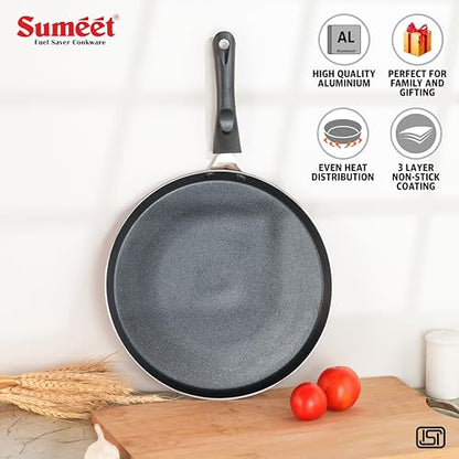 Sumeet Elegantia Induction Base Non Stick Aluminium Dosa Tawa 28cm | Gas and Induction Friendly | Cherry