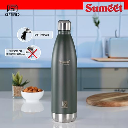 Sumeet Thermo1000 ISI Certified Stainless Steel Hot & Cold Double Walled Leak Proof Vacuum Flask/Water Bottle for Office/School/College/Gym/Picnic/Home/Trekking- 1000ml, Green