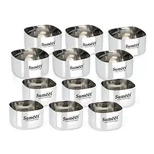 Sumeet Heavy Gauge Stainless Steel Square Bowl/Wati/Katori with Mirror Finish - 6.5cm & 7cm Dia | Set of 12pc, 150ML & 200ML Each - Silver