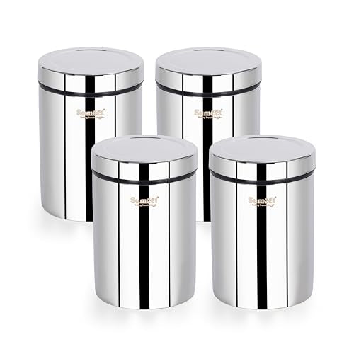 Sumeet ISI Certified Stainless Steel Air Tight Storage Container/Jar/Canister/Dabba with Threading Screw Cap for Kitchen - Pack of 4Pc, 8.3cm, 550ml, Silver