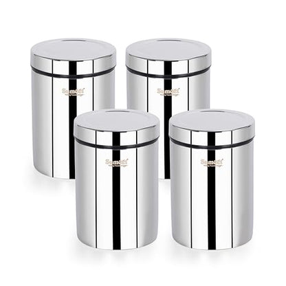 Sumeet ISI Certified Stainless Steel Air Tight Storage Container/Jar/Canister/Dabba with Threading Screw Cap for Kitchen - Pack of 4Pc, 8.3cm, 550ml, Silver