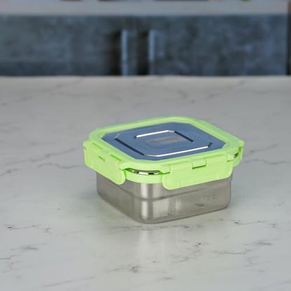 Sumeet Stainless Steel Square Shape Airtight Lock & Leak Proof Container/Lunch Box with Steel Lid - 550Ml, Pack of 1, Silver
