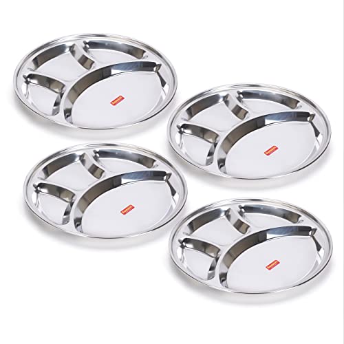 Sumeet Stainless Steel Round 4 in 1 Compartment Lunch / Dinner Plate 1Pc, 30.3cm Dia, Silve