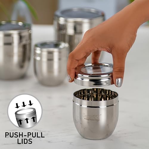 Sumeet Stainless Steel Conical Shape Canisters/Dabba/Storage Containers for Kitchen with See Through Lid, Set of 6 Pcs, 500ml Each, 9cm Dia, Silver