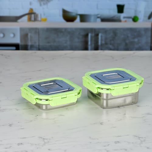 Sumeet Stainless Steel Square Shape Airtight Lock & Leak Proof Container/Lunch Box with Steel Lid - 300ml & 550ml, Pack of 2, Silver