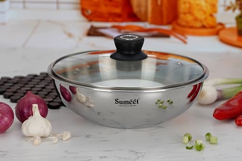 Sumeet Cook Smart TriPly Stainless Steel Induction Base Deep Tasra with Glass Lid - 5.550 LTR - 30Cm, Pack of 1, Silver