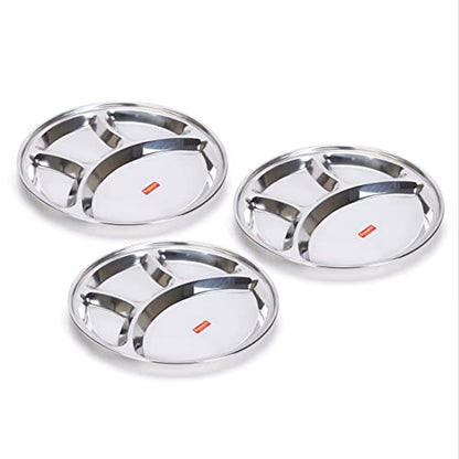 Sumeet Stainless Steel Round 4 in 1 Compartment Lunch / Dinner Plate 1Pc, 30.3cm Dia, Silve