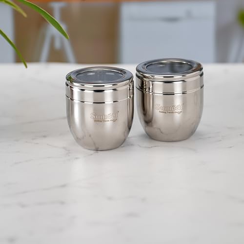 Sumeet Stainless Steel Conical Shape Canisters/Dabba/Storage Containers for Kitchen with See Through Lid, Set of 2 Pcs, 250ml Each, 7cm Dia, Silver