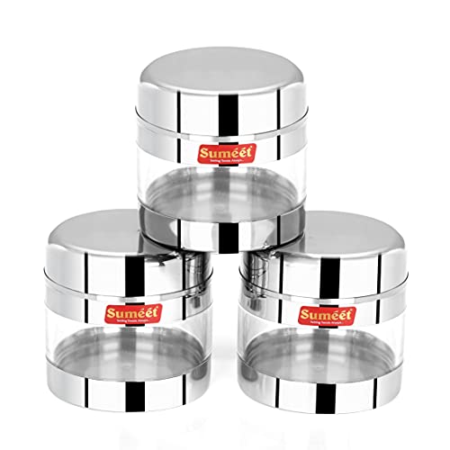 Sumeet Stainless Steel Circular See Through/Transparent Container, Set of 2Pc, 300 Ml Each, 8.5cm Dia - Silver