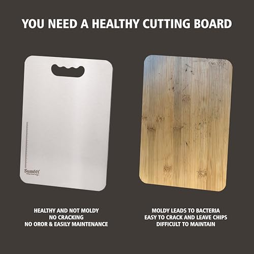 Sumeet Stainless Steel Medium Chopping Board| Rust-Proof, Dishwasher Safe |Heavy Duty and Durable for Vegetables, Fruits, kneading in Kitchen - 32.5cm x 22.5 cm, 1.5mm Thick, Silver