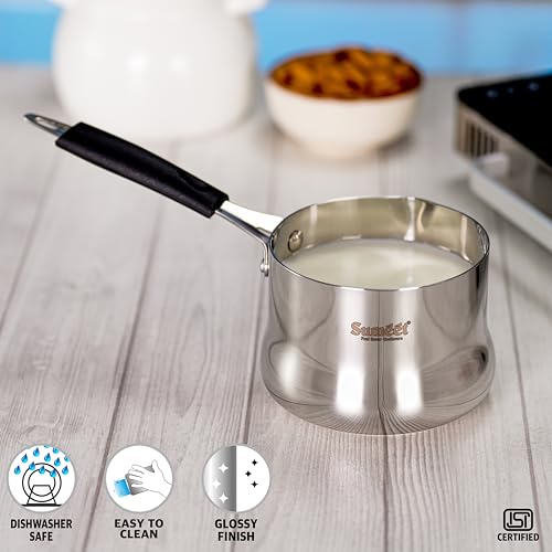 Sumeet ISI Certified Stainless Steel Heavy Gauge Coffee/Tea Maker, Milk Warmer Pot with Even & Faster Heating, Food Safe, Durable, Easy to Pour - Induction & Gas Stove Ready - 11cm, 800ml, Silver