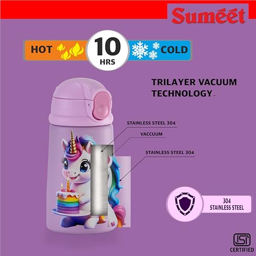 Sumeet ISI Certified Insulated Hot & Cold Stainless Steel, Leak Proof, Lightweight, Sipper Water Bottle for School Kids - UniSip, 350ml - Yellow