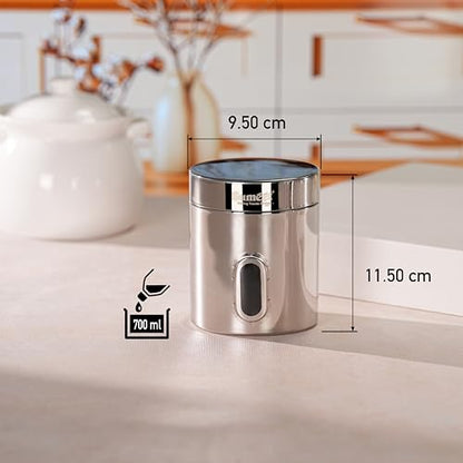 Sumeet Stainless Steel Small Containers/Jars/Dabba for Kitchen Storage with See Through Window - set of 3Pcs, 700ml capacity each, 9.5cm Dia, Silver