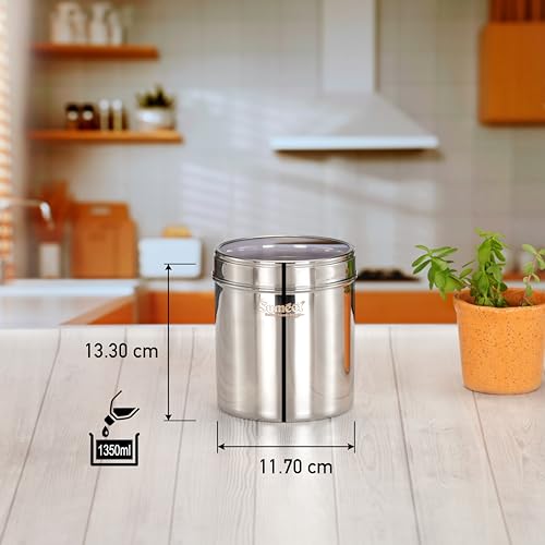 Sumeet Stainless Steel Containers/Jars/Dabba for Kitchen Storage with See Through Lids - set of 2Pcs, 1350ml capacity each, 11.7cm Dia, Silver