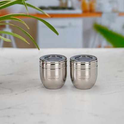 Sumeet Stainless Steel Conical Shape Canisters/Dabba/Storage Containers for Kitchen with See Through Lid, Set of 2 Pcs, 150ml Each, 6cm Dia, Silver