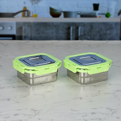 Sumeet Stainless Steel Square Shape Airtight Lock & Leak Proof Container/Lunch Box with Steel Lid - 550Ml, Pack of 2, Silver