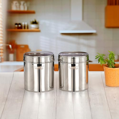 Sumeet Stainless Steel Containers/Jars/Dabba for Kitchen Storage with See Through Lids - set of 2Pcs, 1350ml capacity each, 11.7cm Dia, Silver